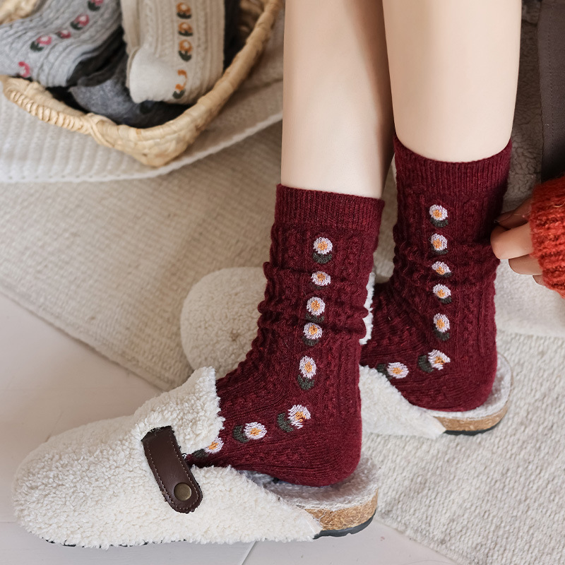 Korean Sweet Floral Wool Mid-C - огляд і ціна Boot Sock Slouchy